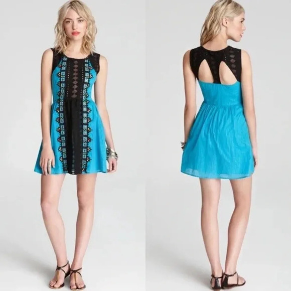 FREE PEOPLE Water Lily‎ Fit and Flare Dressing Turquoise - Picture 1 of 6